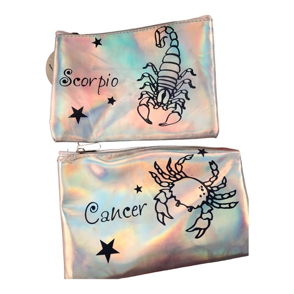 2 silver reflective Scorpion & Cancer‎ horoscope cosmetic beauty makeup bags new - Picture 6 of 6